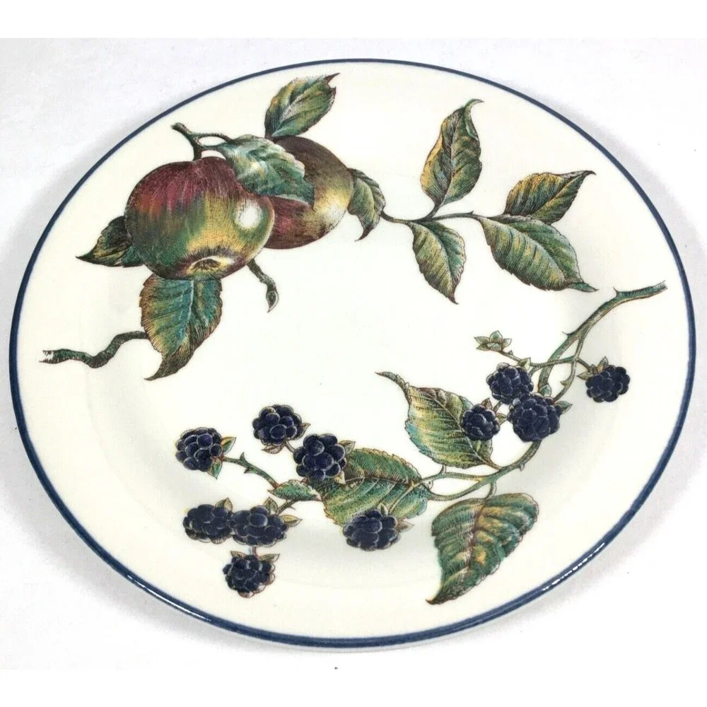 Pier 1 One Macintosh Plate Salad Dessert Luncheon 8” Apples Blackberries Fruit